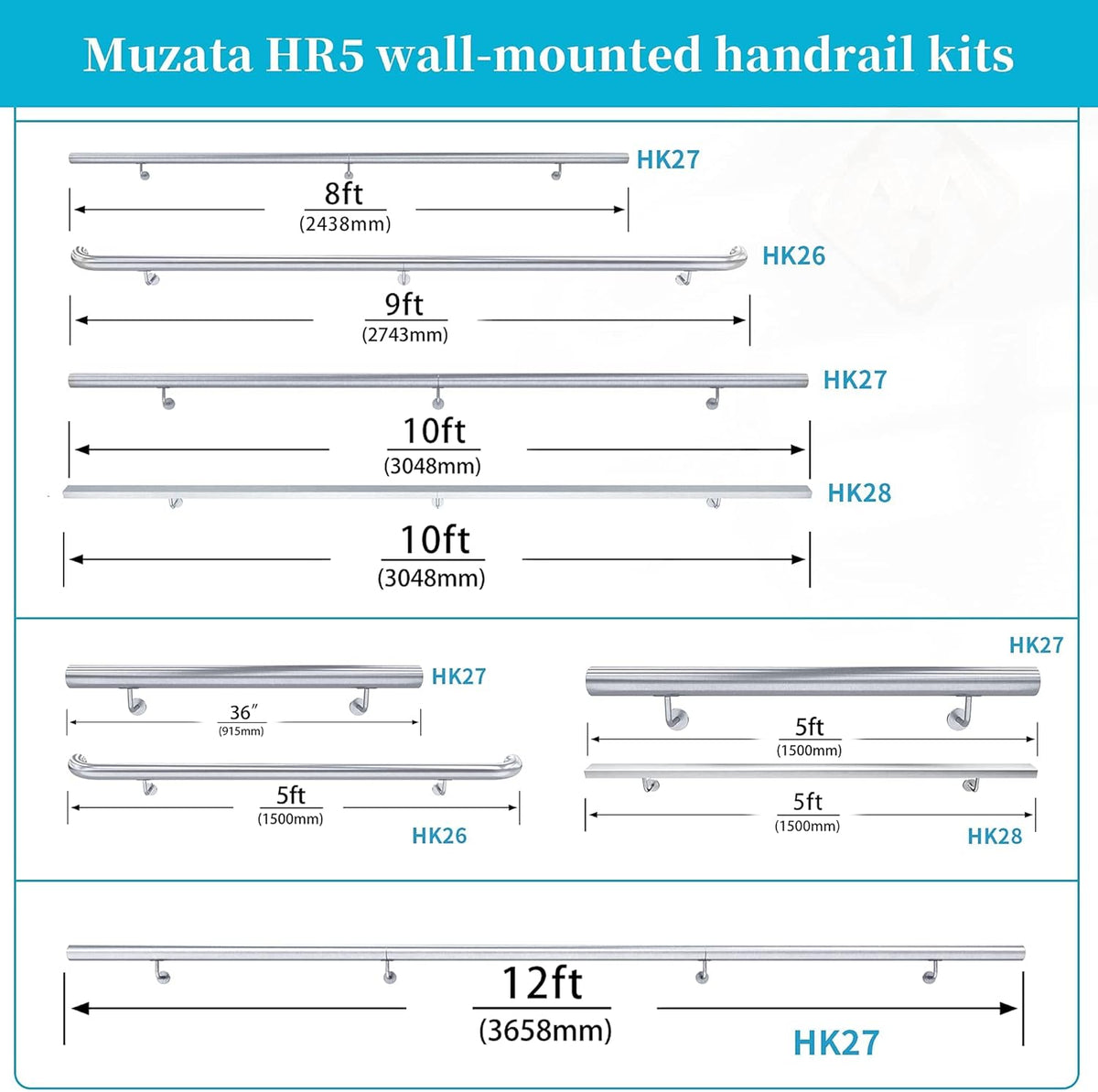 Brushed Stainless Steel Wall Mounted Stair Handrail L69773