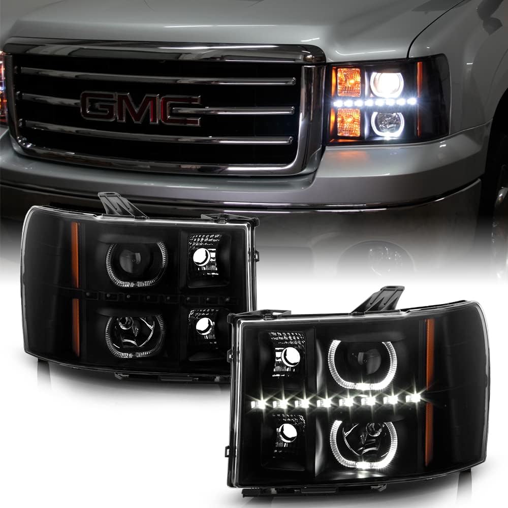 Black LED Projector Headlights Driver + Passenger Side W6590