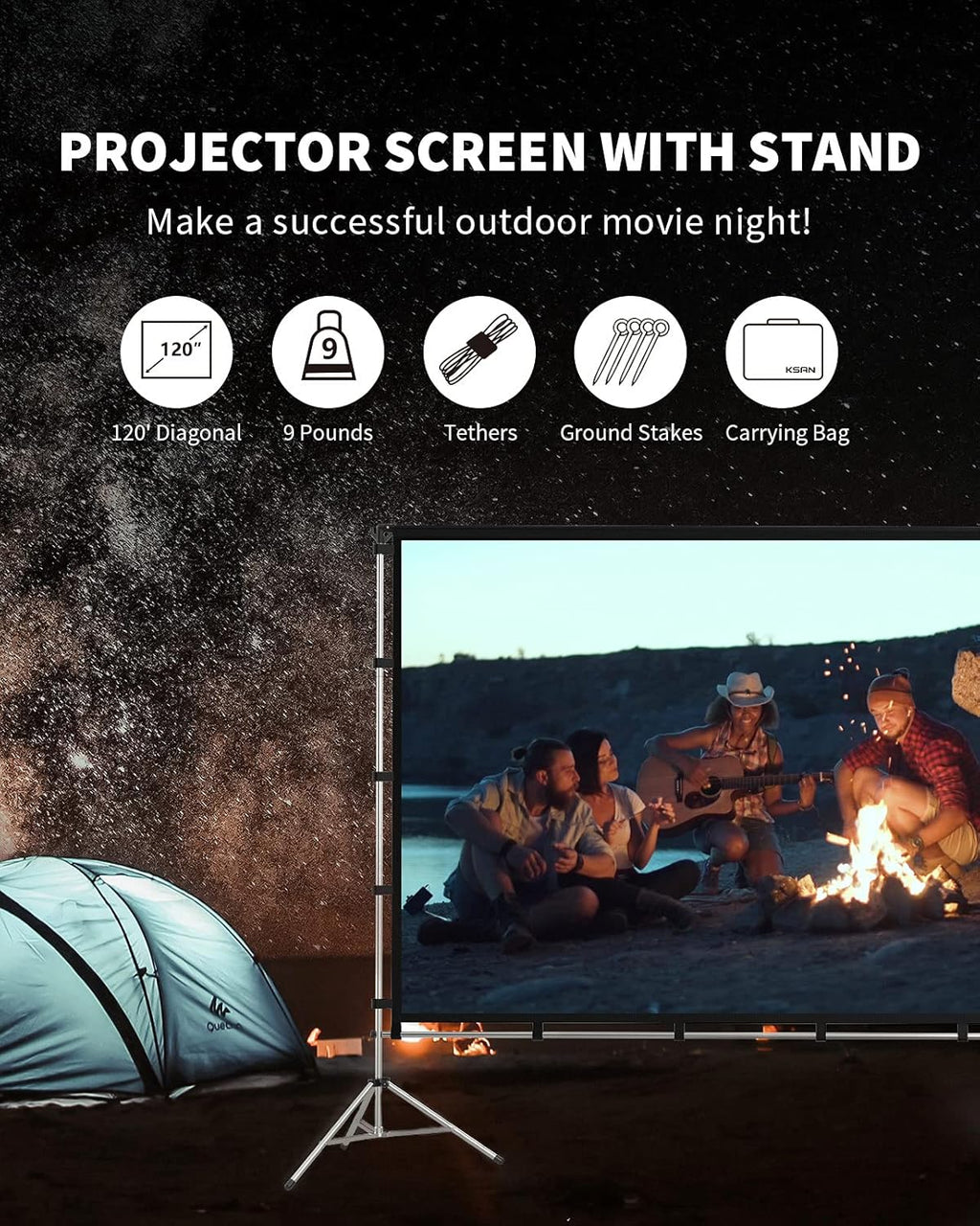 120 Inch Portable Double Sided Projector Screen with Stand A881