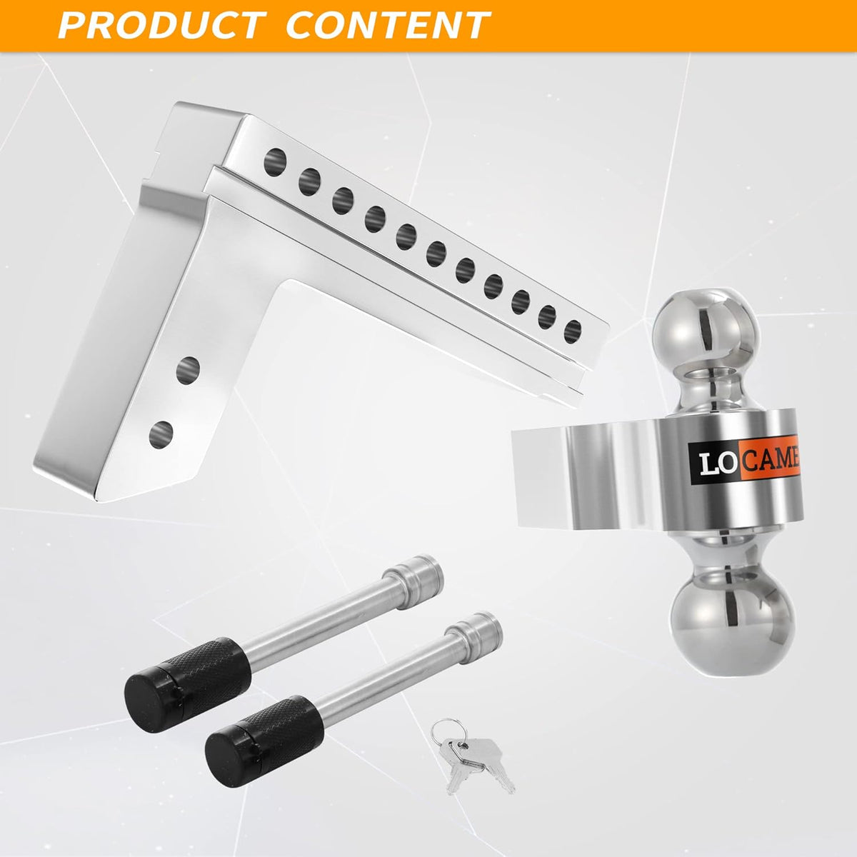 Adjustable Aluminum Trailer Hitch, Fits 2.5-Inch Receiver, 10-Inch Drop/Rise, 18,500 LBS GTW, Silver H1400