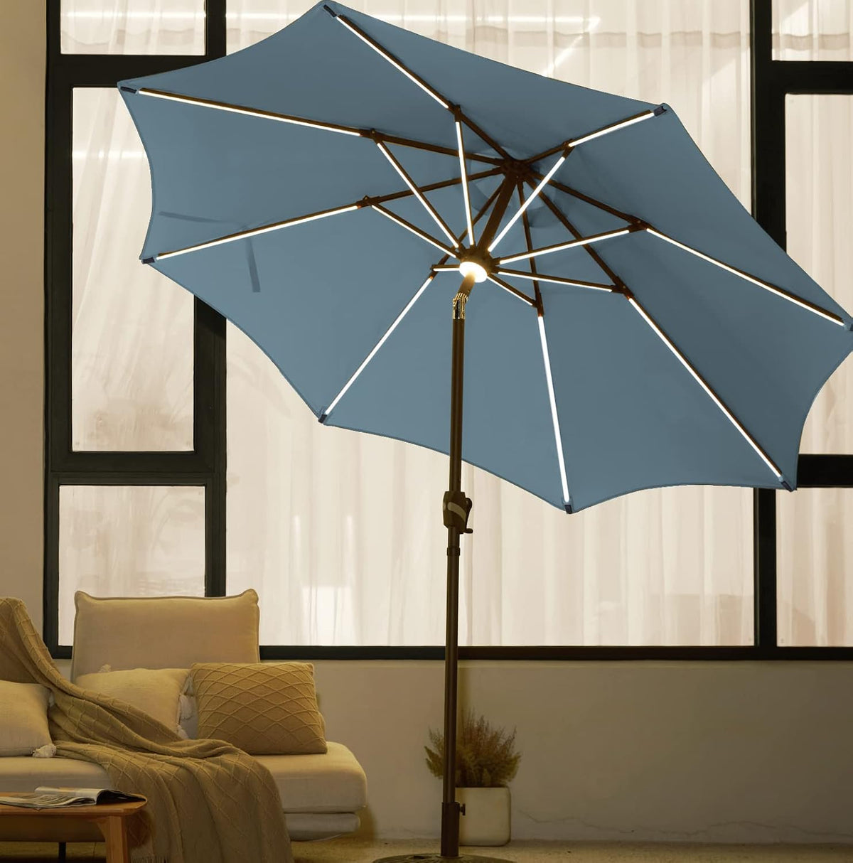 9 FT Solar LED Patio Umbrella with 16 LED Strip Lights S294162