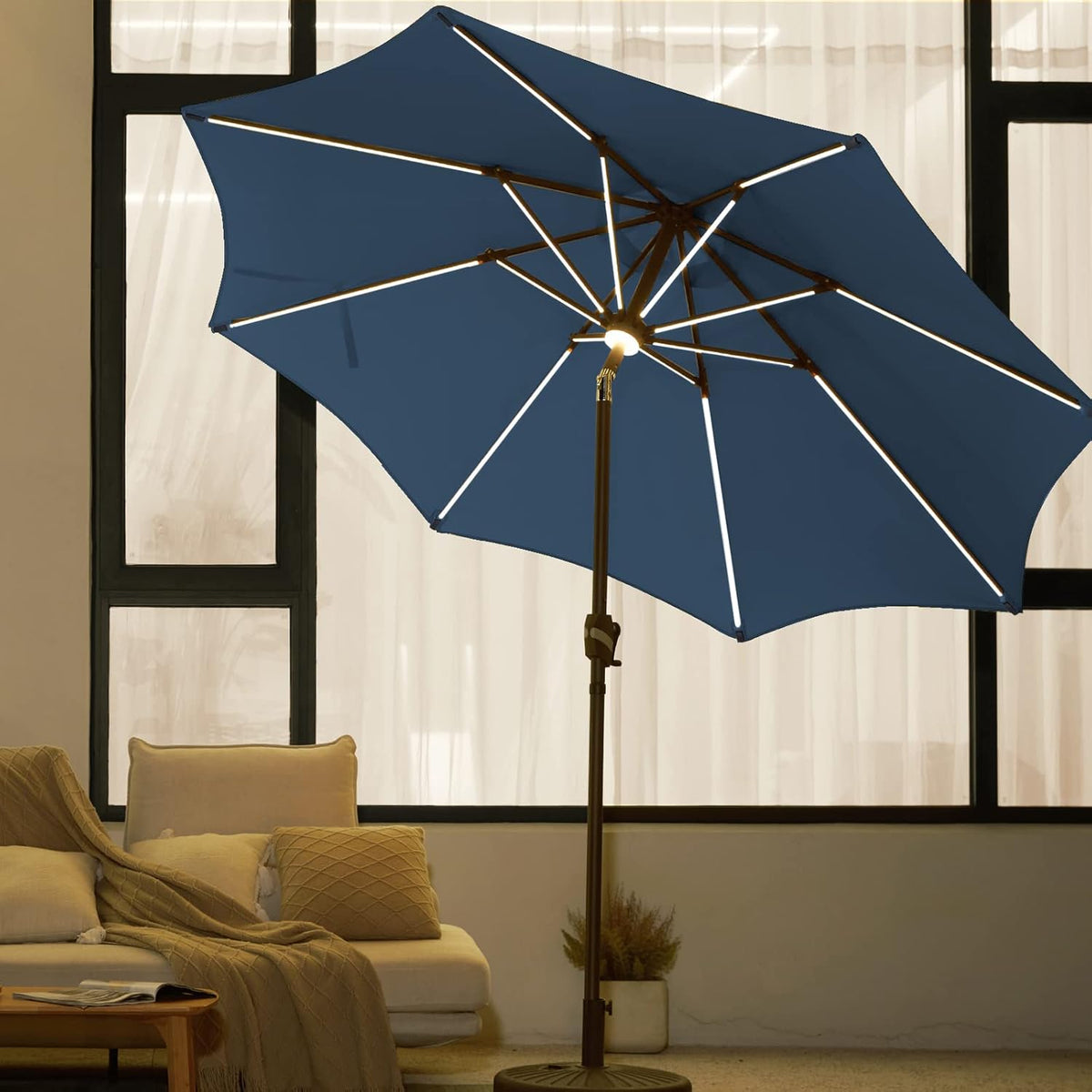 9 FT Solar LED Patio Umbrella with 16 LED Strip Lights S294162