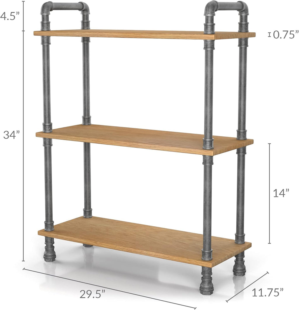 3-Tier Pine Wood and Metal Bookcase L378