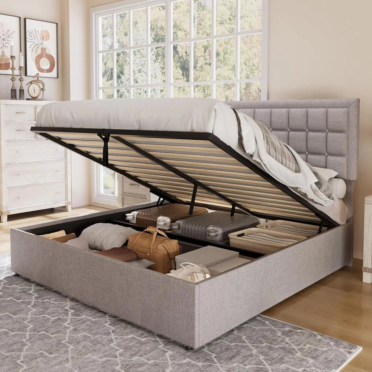 King Size Lift Up Storage Upholstered Platform Bed Frame C699