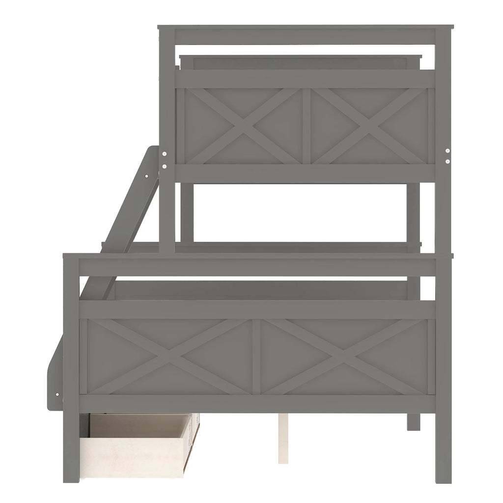 Gray Wood Convertible Bunk Bed with Drawers W735