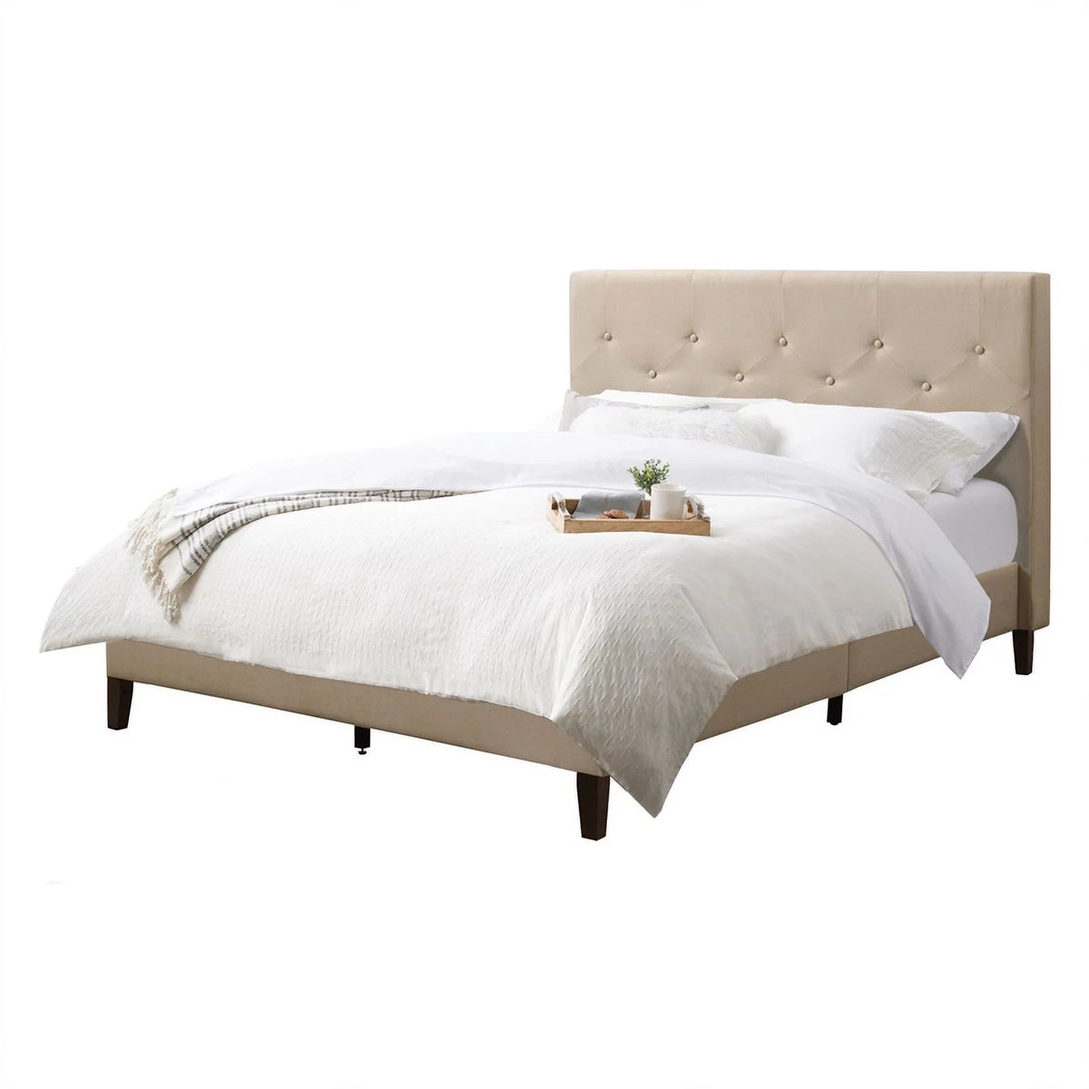 Cream Button-Tufted Fabric Full/Double Bed Frame K496604