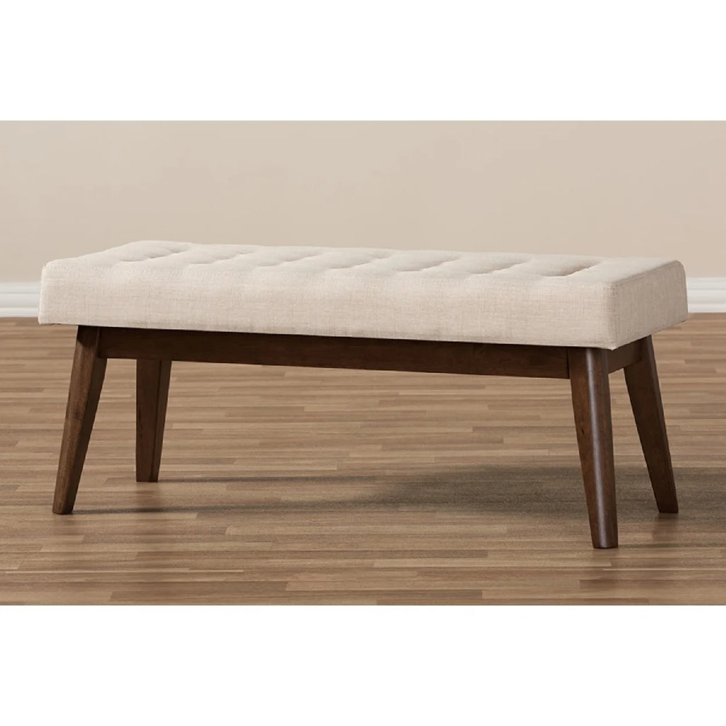 Walnut Wood Light Beige Fabric Bench E872626