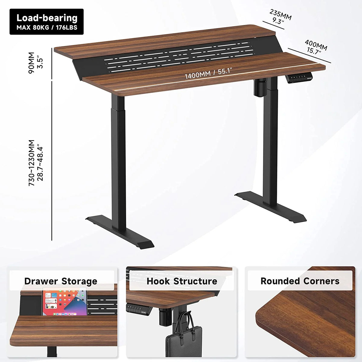 Electric Height Adjustable 55x24 Inches Standing Desk K7078