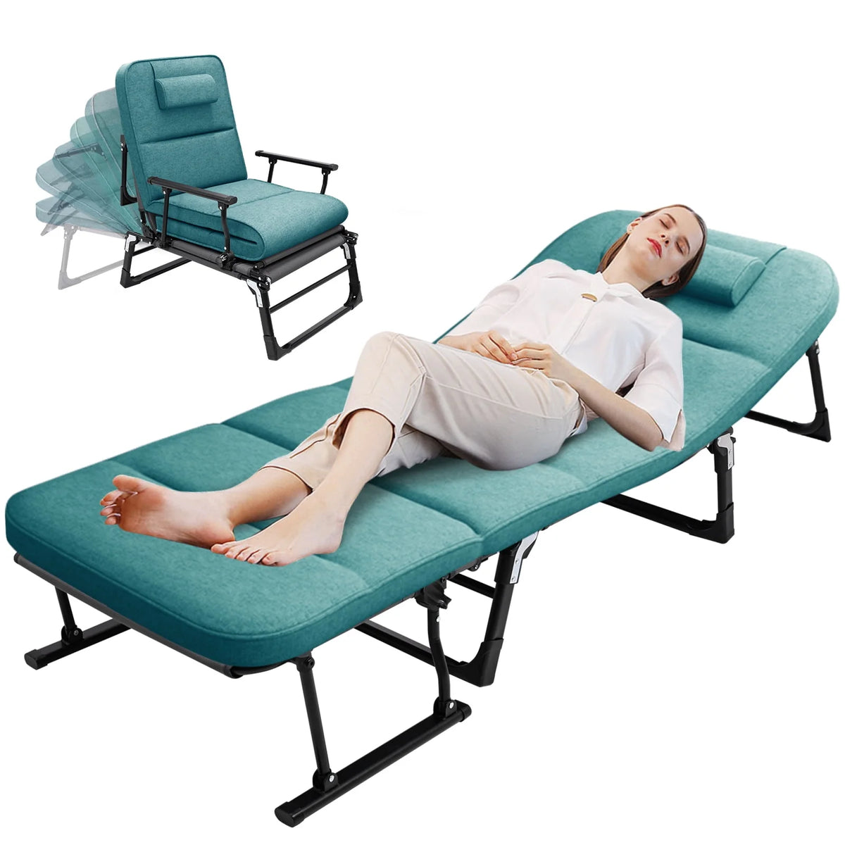 3 in 1 Folding Camping Cot Bed with Mattress & Pillow G4453
