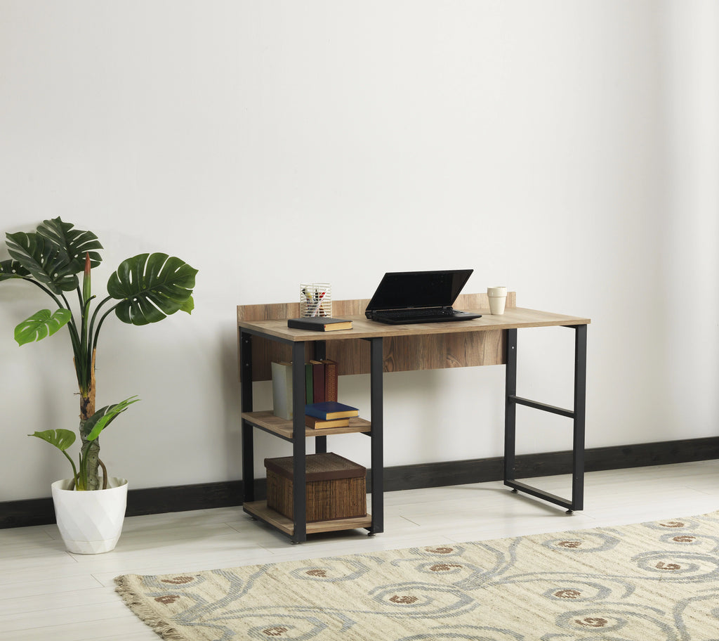 Black Metal Frame Wooden Top 2 Shelves Writing and Computer Desk Y3043