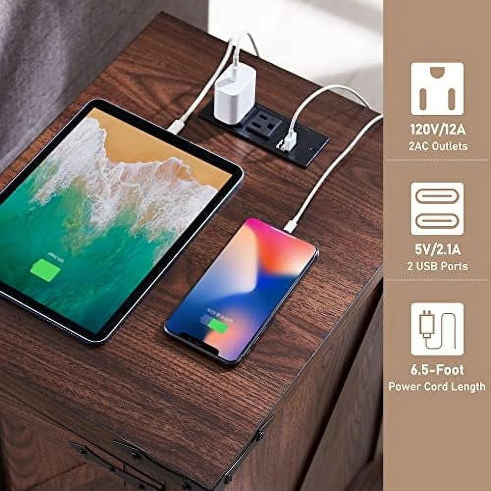 Brown Wood Nightstand with Charging Station O830594