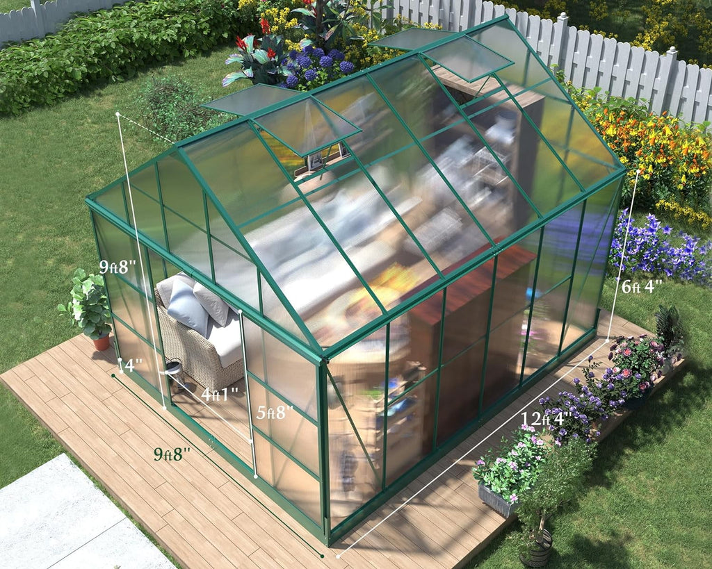 12x10x10 ft Polycarbonate Greenhouse with 2 Sliding Doors 4 Vents D848