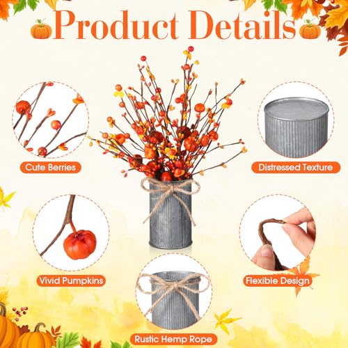 4 Set Artificial Autumn Flowers Table Centerpiece with Vase T413978