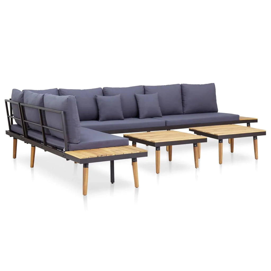 Dark Gray 7-Seater Acacia Wood Sofa with Coffee Table K78784
