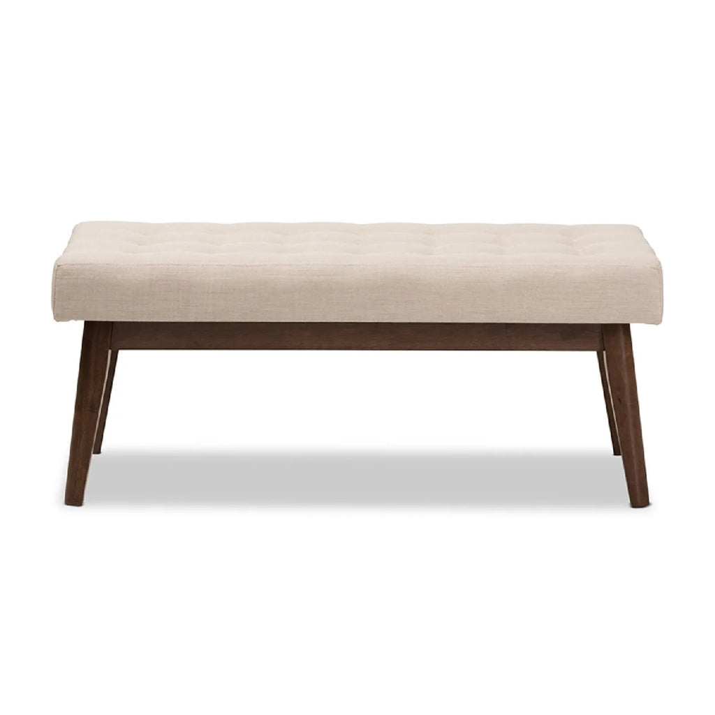 Walnut Wood Light Beige Fabric Bench E872626
