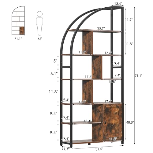 71.1" Tall 6-Tier Bookshelf with Storage Cabinet M3298