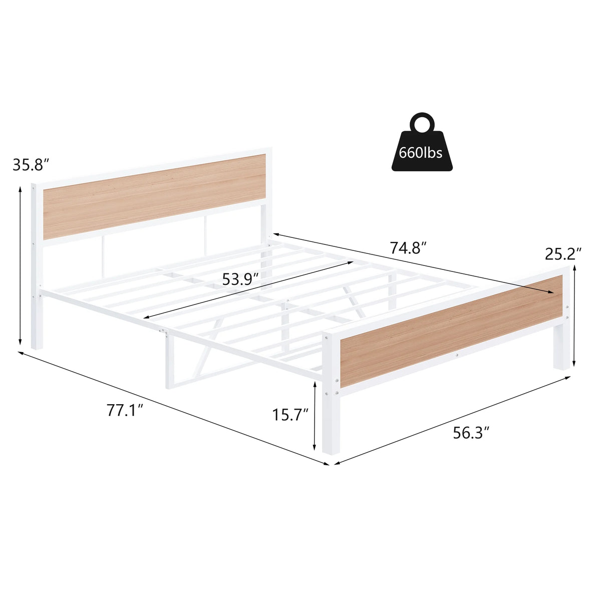 White Full Size Metal Platform Bed Frame with Headboard and Footboard E411122