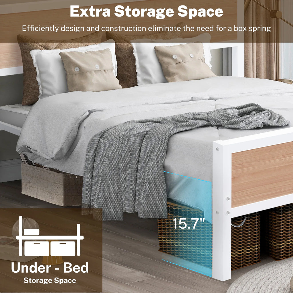 White Full Size Metal Platform Bed Frame with Headboard and Footboard E411122