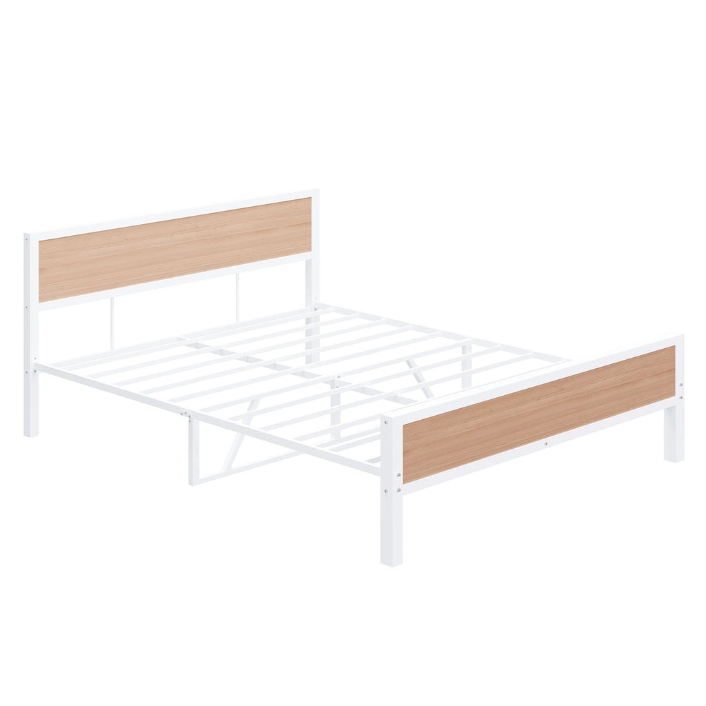 White Full Size Metal Platform Bed Frame with Headboard and Footboard E411122