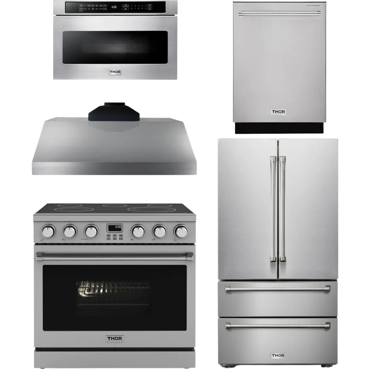 36 Electric Range, Range Hood, Refrigerator, Dishwasher and Microwave B34602