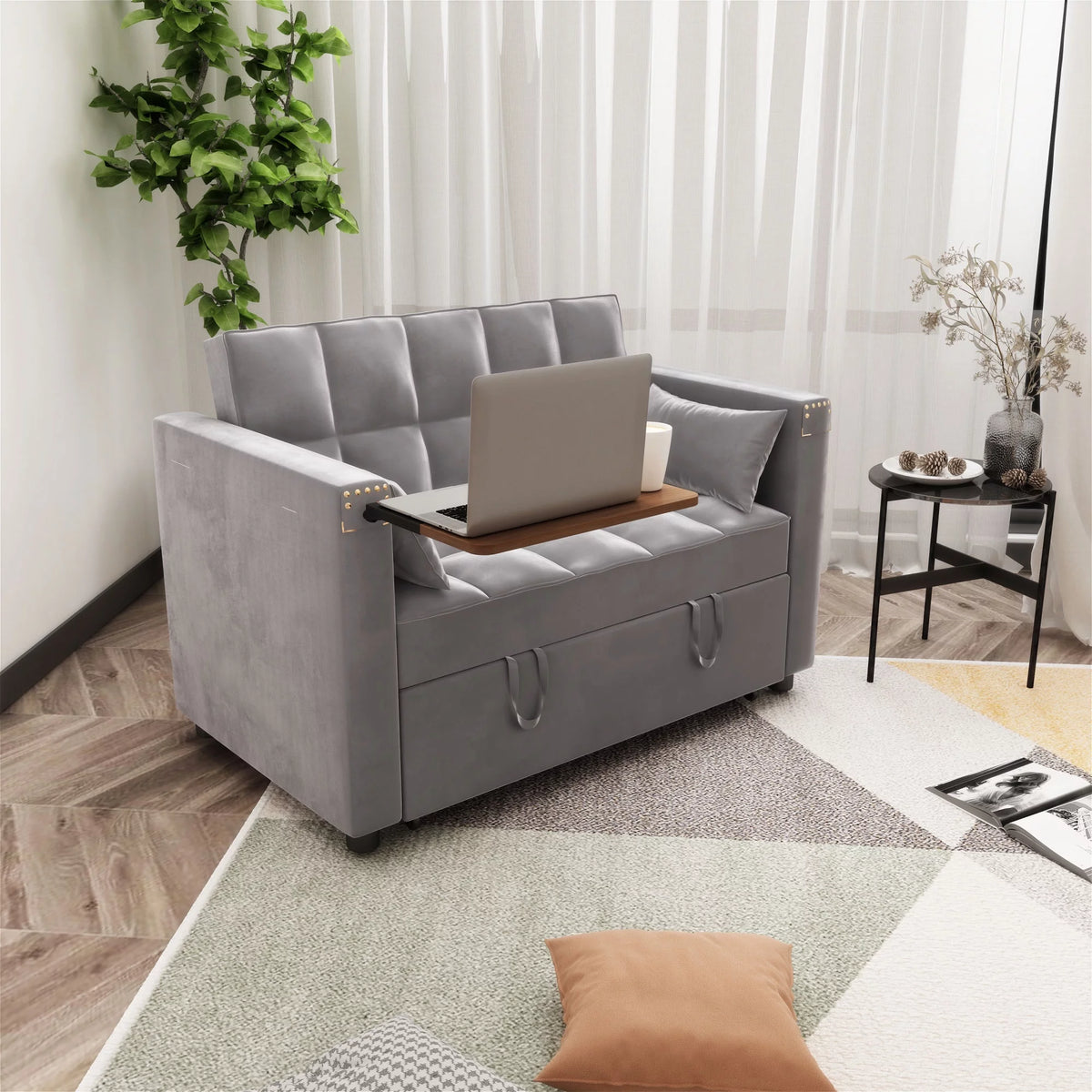 Velvet Convertible Sleeper Sofa Bed with Pull Out Bed Q9678