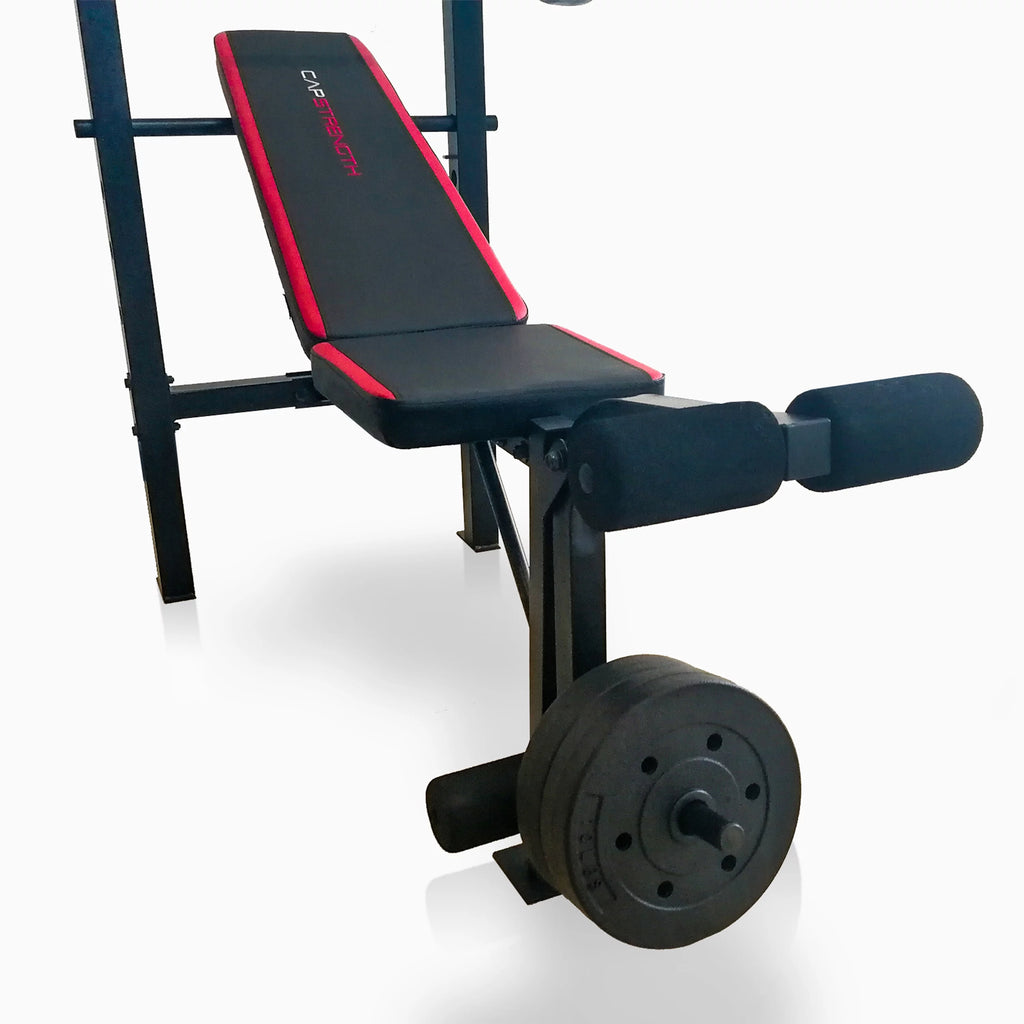 Adjustable Weight Bench with Rack and 90 lb Vinyl Weight Set R8628