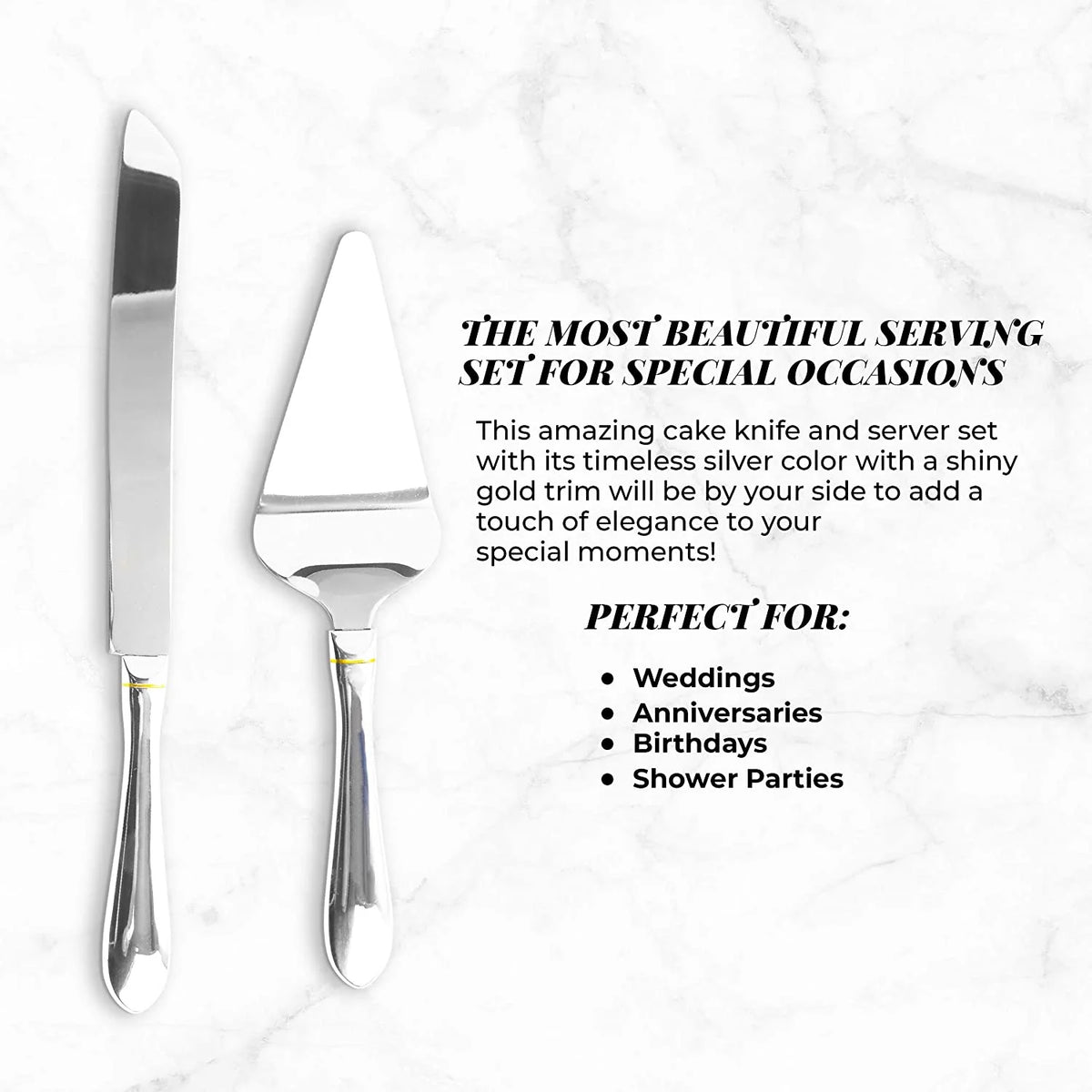 Stainless Steel Cake Knife and Server Set with Serrated Blade Q522635
