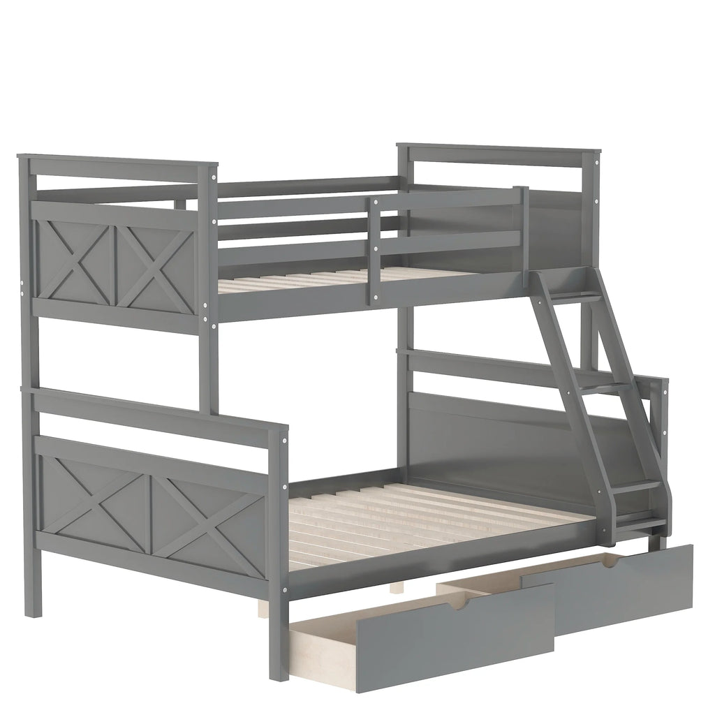 Gray Wood Convertible Bunk Bed with Drawers W735