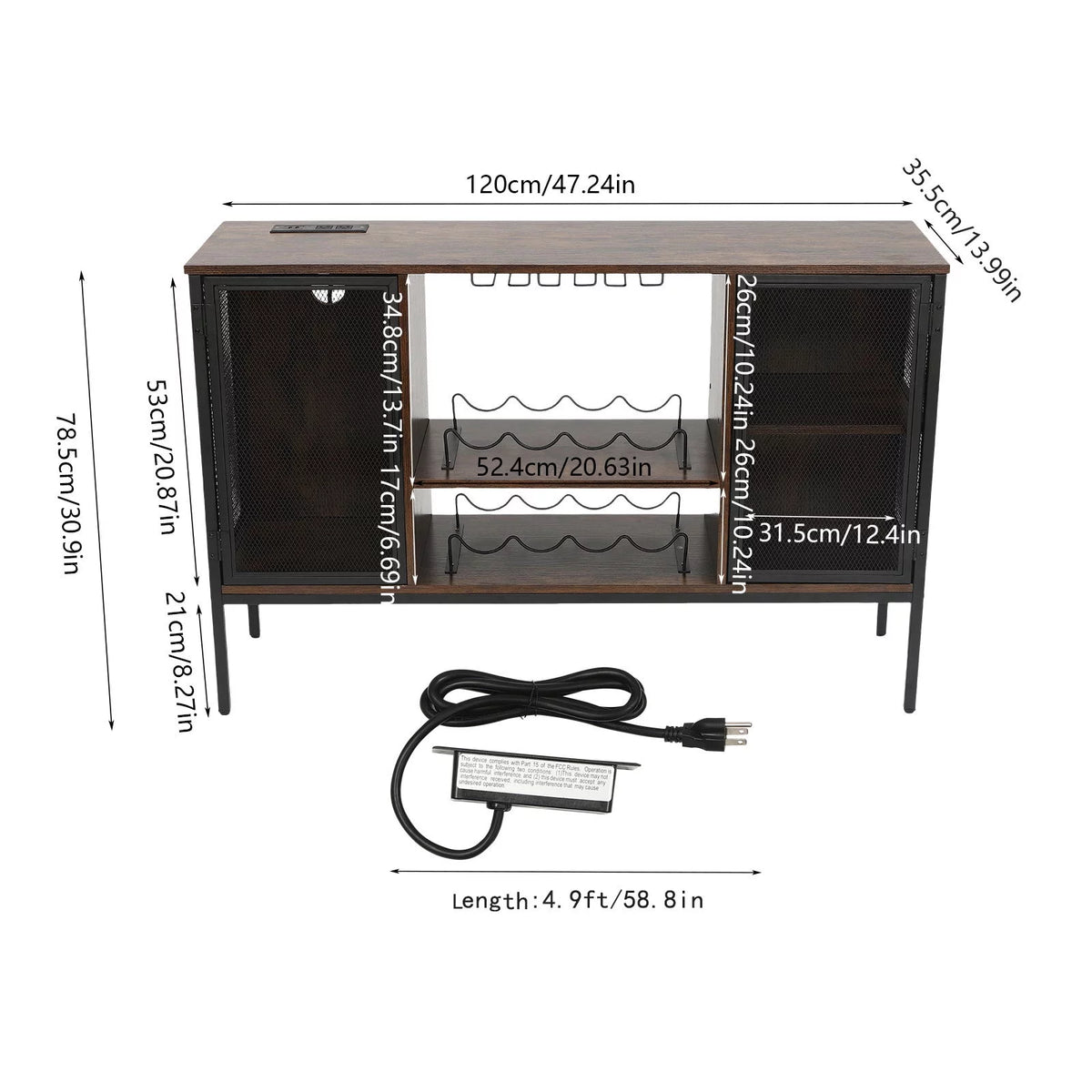 Wine Bar Cabinet with Power Outlets F5079
