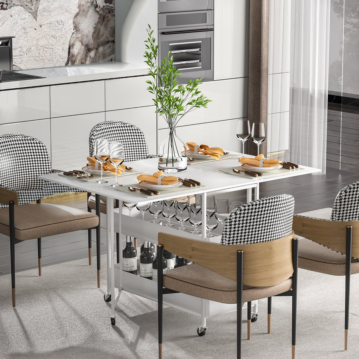 Folding Extendable Dining Table with 7 Wheels White S732305