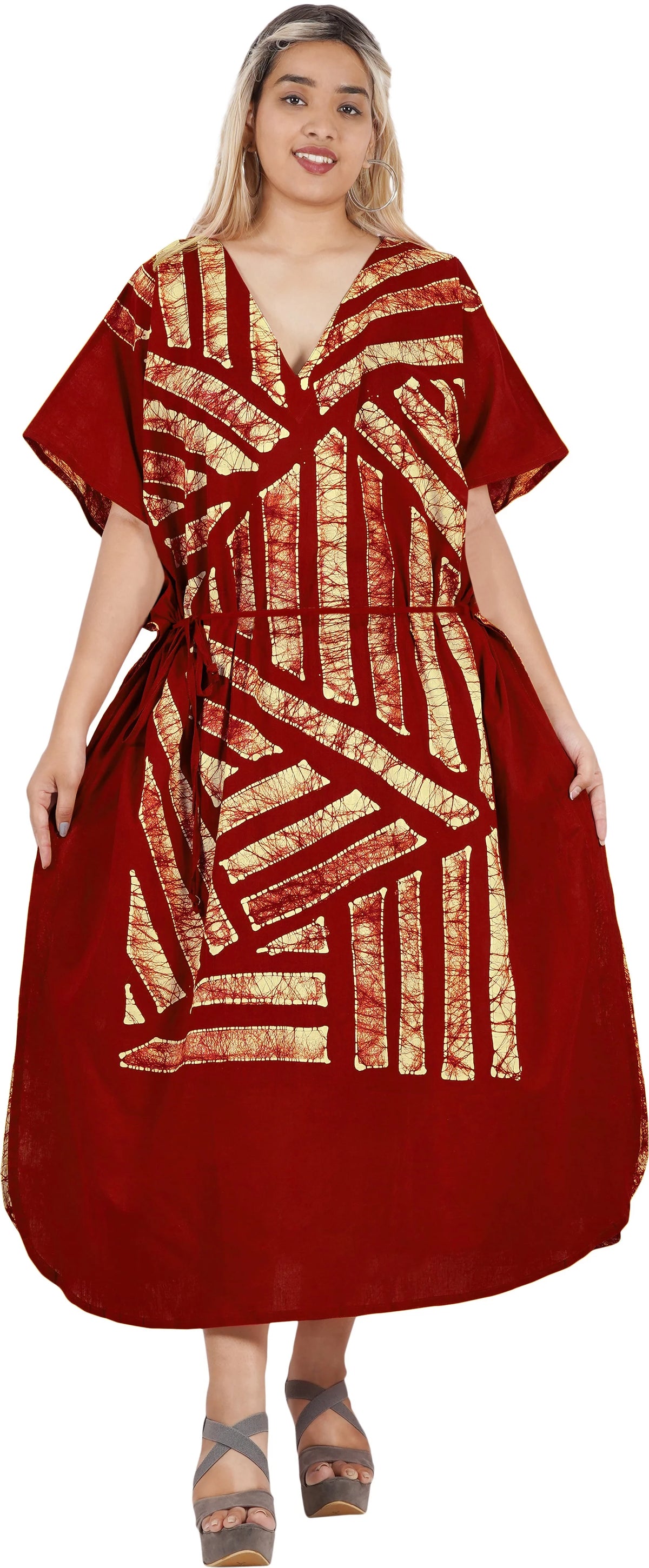 Maroon Stripes Maxi Kaftan Dress H8164