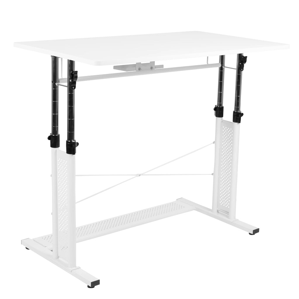 White Adjustable Computer Desk, Office Chair and Locking Mobile Filing Cabinet W326