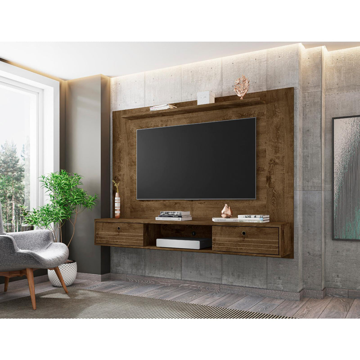 Floating Wall Entertainment Center with Overhead Shelf L44171