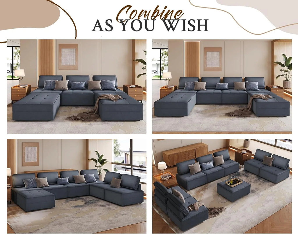 Velvet Beige 7 Seater U Shaped Sectional Sofa W29766
