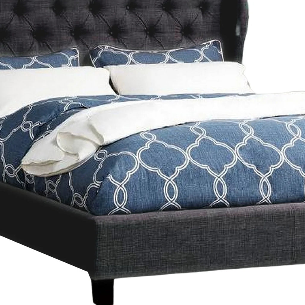 Queen Button Tufted Charcoal Gray Polyester Upholstered Bed B584757
