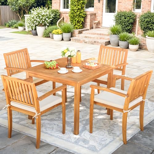 5 Piece Patio Dining Set with Square Tabletop & 4 Chairs T834