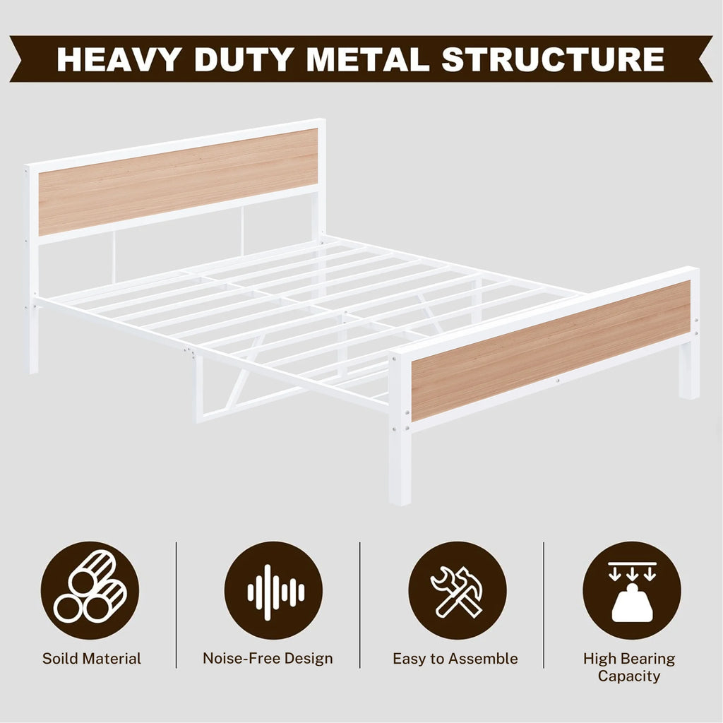White Full Size Metal Platform Bed Frame with Headboard and Footboard E411122