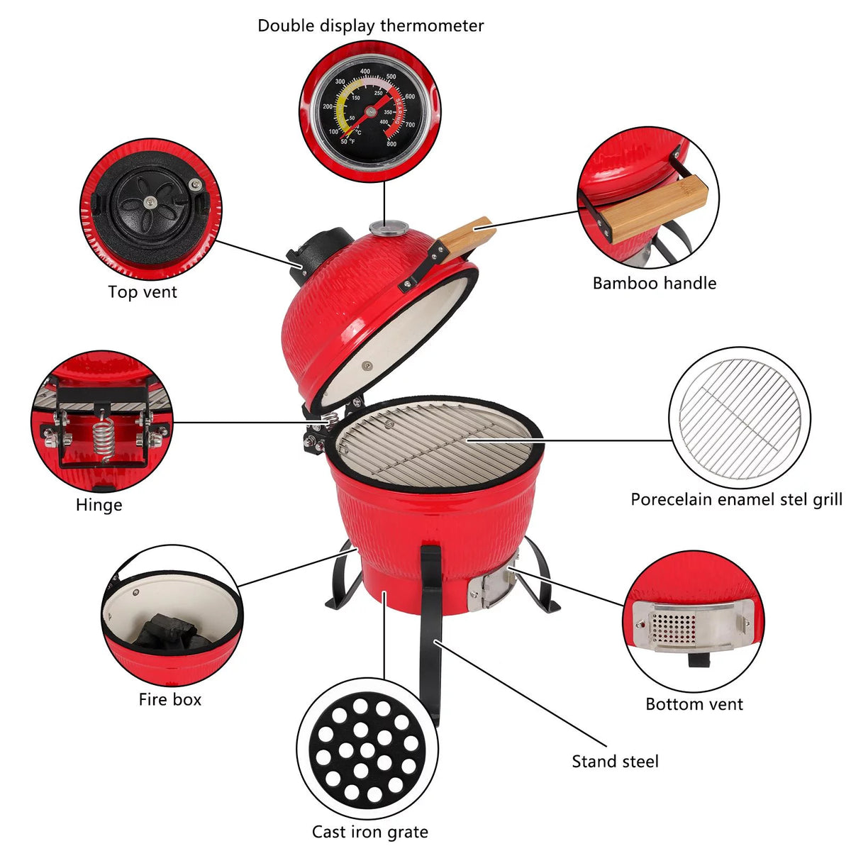 Charcoal Kamado Grill Ceramic Outdoor BBQ Grill X78011