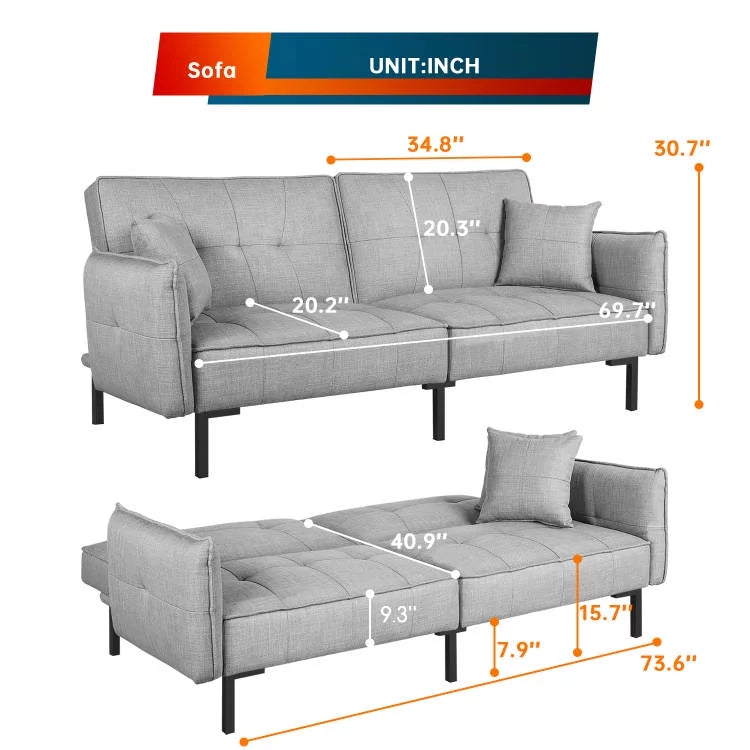 78" Memory Foam Convertible Futon Sofa B904