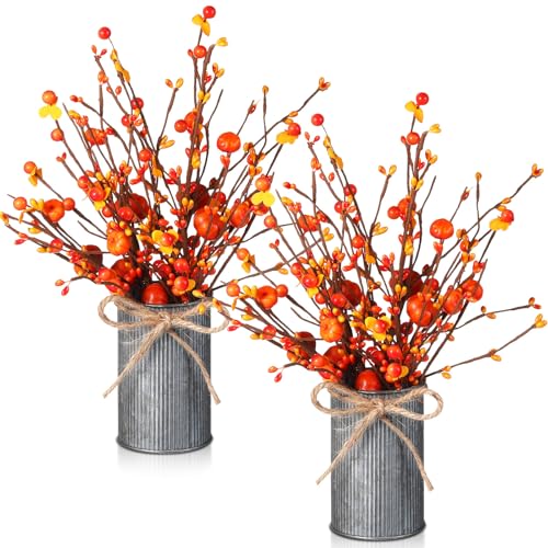 4 Set Artificial Autumn Flowers Table Centerpiece with Vase T413978