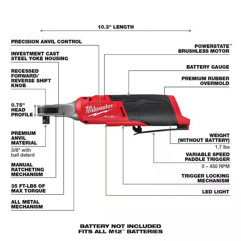 12-Volt Lithium-Ion Brushless Cordless 3/8 in. Ratchet with 2.5 Ah Battery Pack V68345