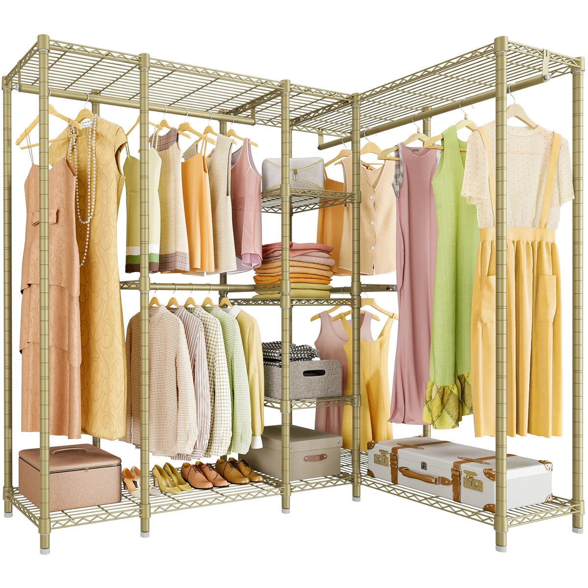 L Shaped Wire Garment Rack Heavy Duty Clothes Rack U53710