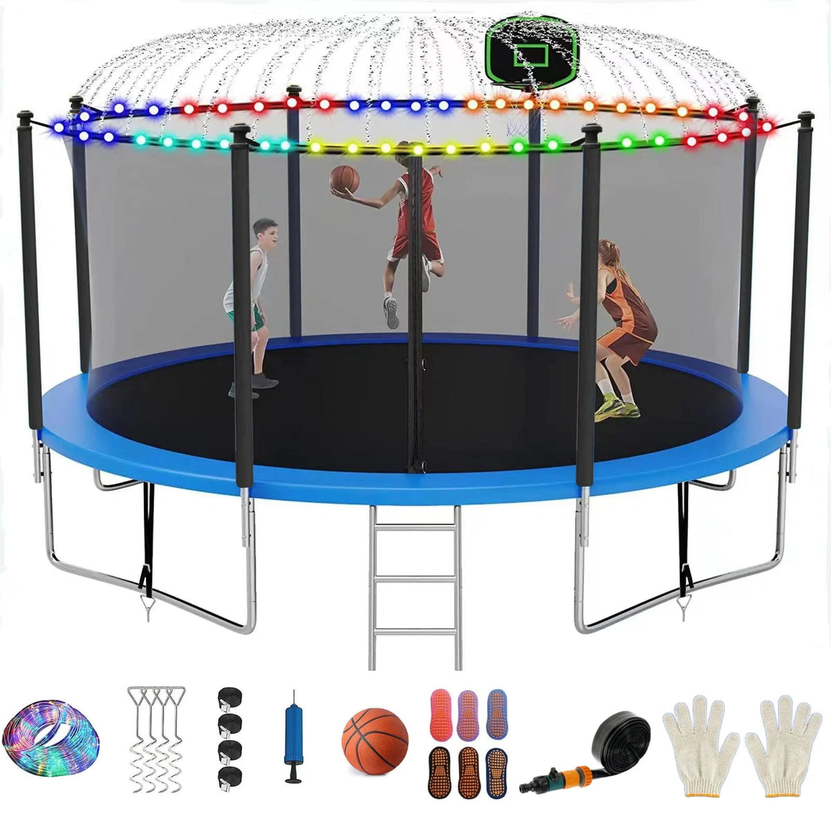 16FT Outdoor Trampoline with Basketball Hoop and Ladder V553