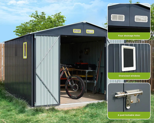 10x12x7.5 ft Galvanized Lockable Outdoor Storage Shed D74624