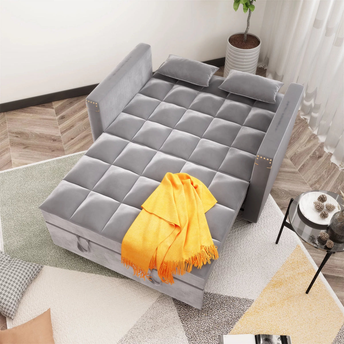 Velvet Convertible Sleeper Sofa Bed with Pull Out Bed Q9678