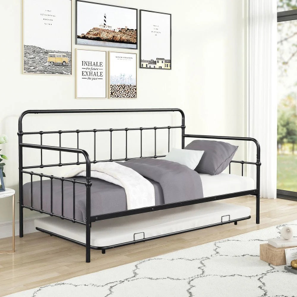 Black Metal Frame Daybed with Trundle W141359
