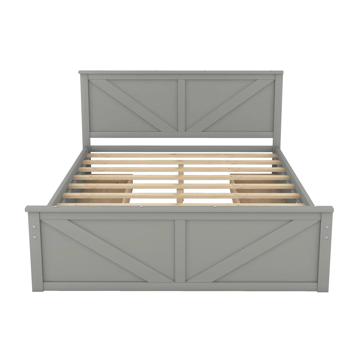 Gray Wood Queen Size Platform Bed with 4 Storage Drawers X75048