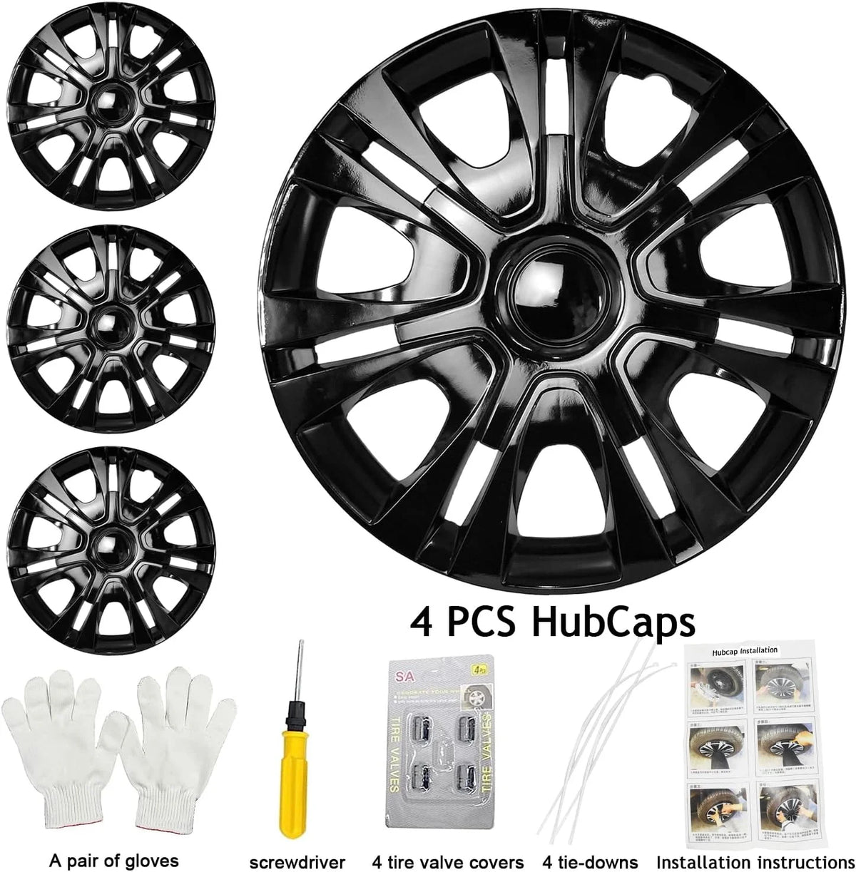 15 inch Set of 4 Black ABS Wheel Rim Covers Z1448