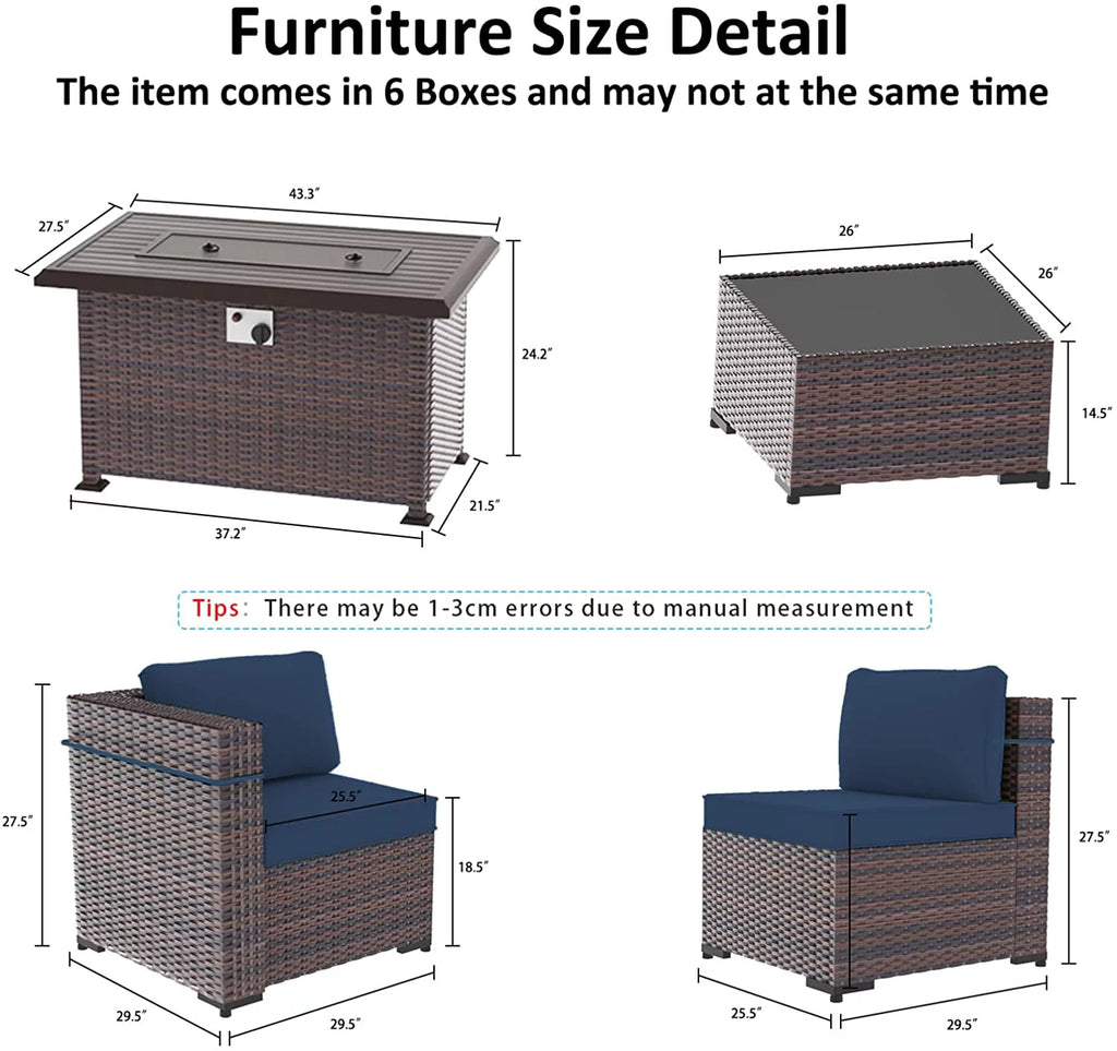 8 Pieces Outdoor Patio Furniture with Fire Pit Table K40852