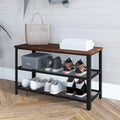 Rustic Brown Solid Pine Wood 3-Tier Shoe Rack Bench E79159